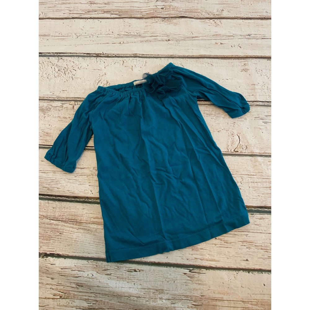 Crewcuts J.Crew Girls Teal Blue Rosette Off Shoulder Tunic Top Size 3